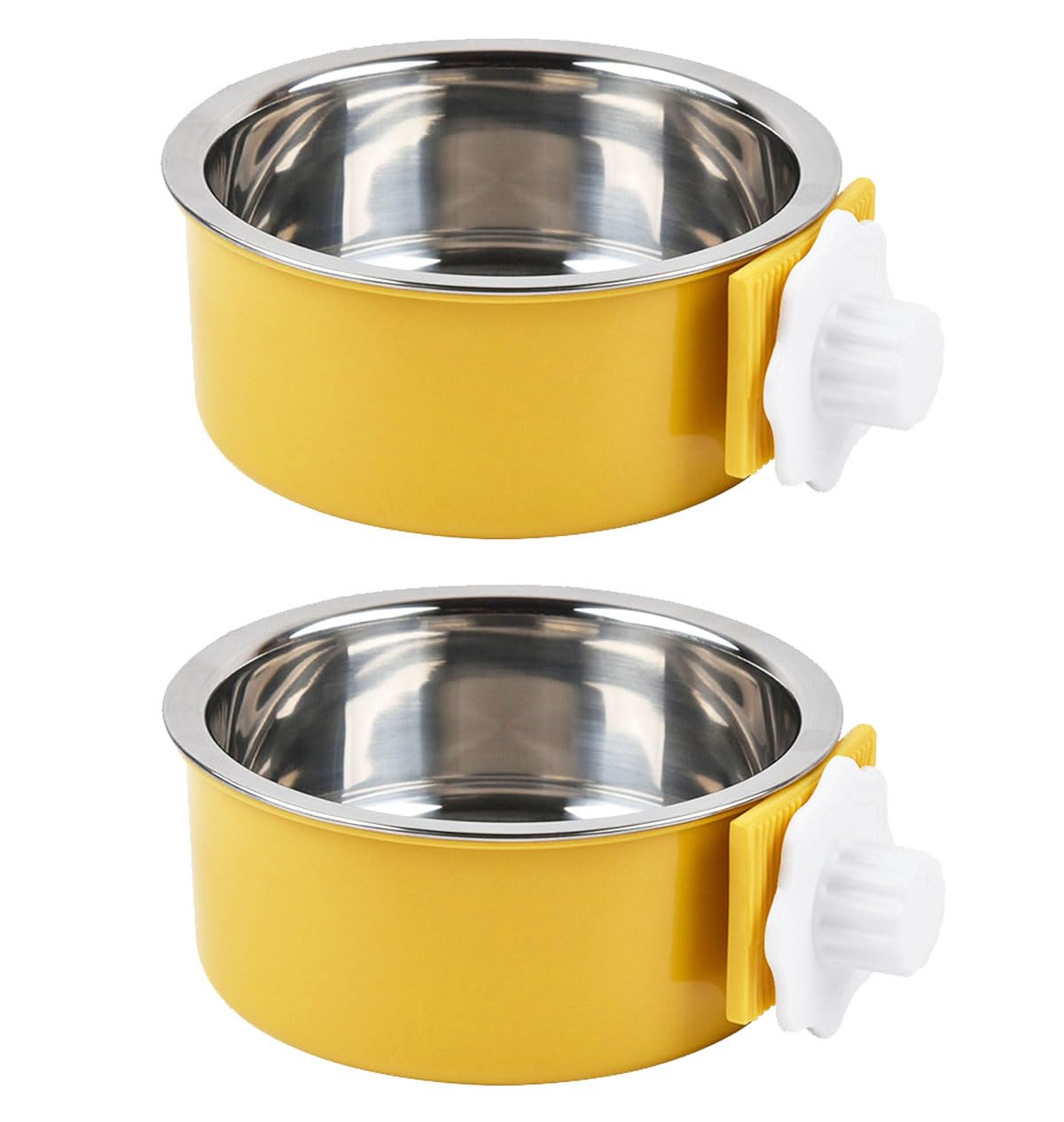 KuTi Kai 2 IN 1 Stainless Steel Pet Hanging Bowl Removable Dog Bowl for Crates Puppy Food Feeder Water Dish with Bolt Holder Dog (Yellow-Small-2Packs)
