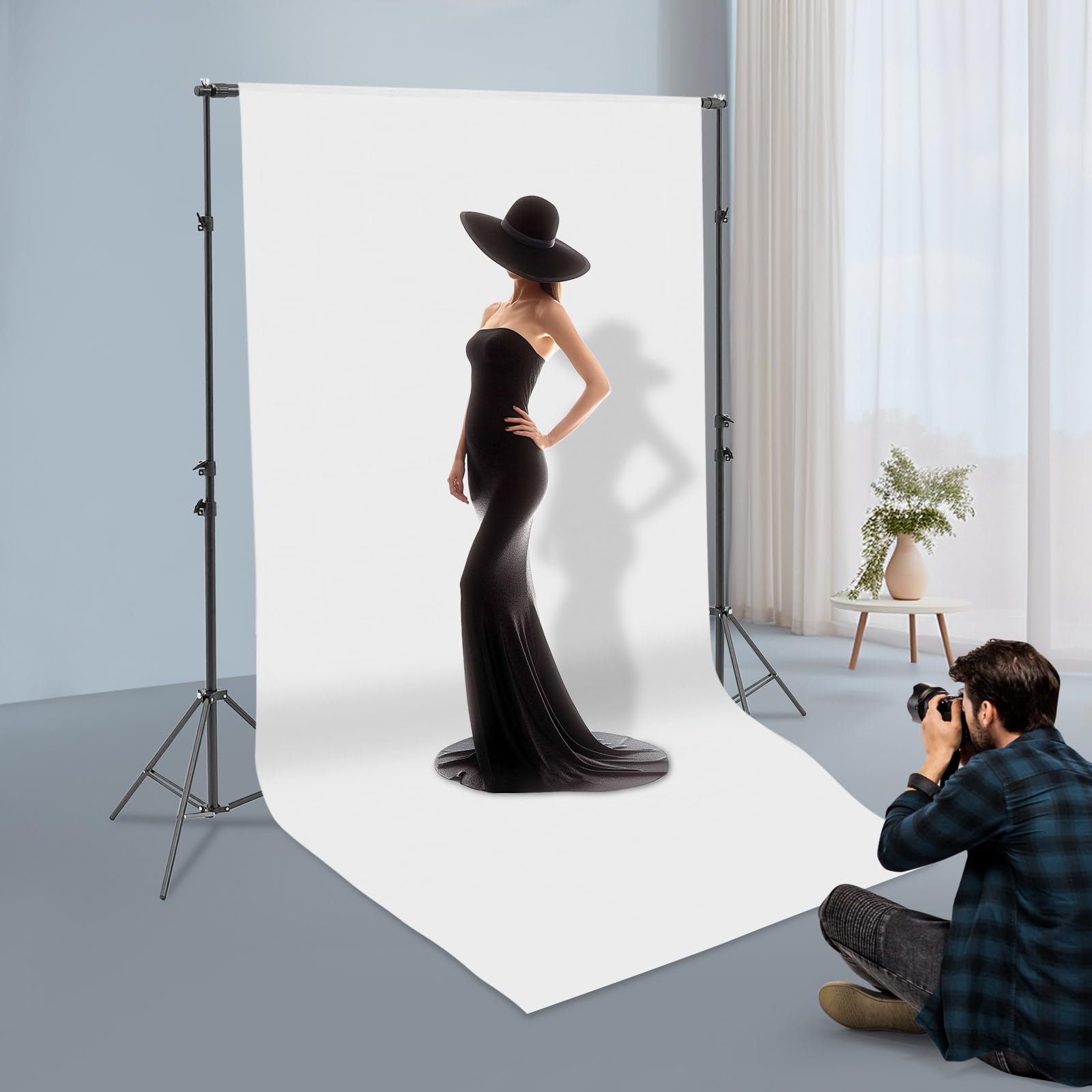 Soporte para fondo, soporte para fondo, 2 x 3 m, sistema de fondo ajustable con 6 clips y 6 cuerdas elásticas, bolsa de almacenamiento, 2 sacos de arena, para fotografía y vídeo retrato
