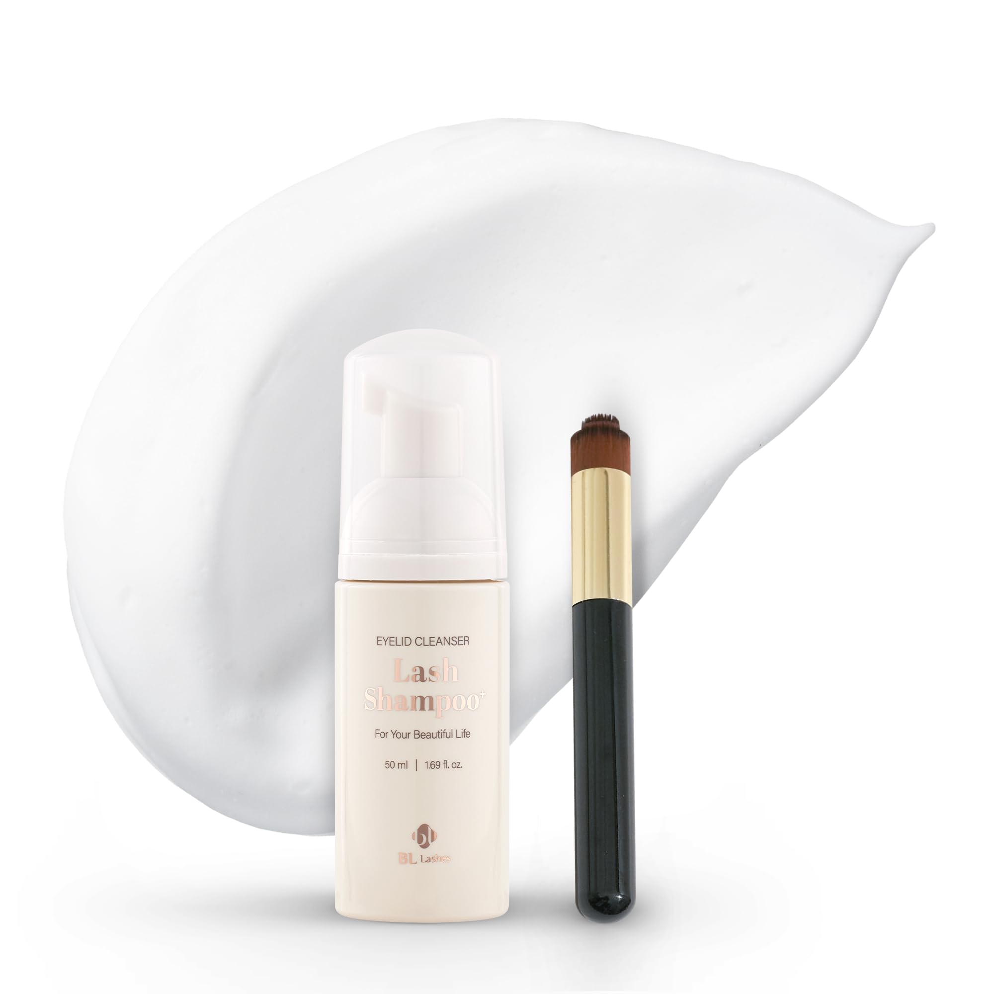 Lashes Eyelash Shampoo+ Brush, Eyelid Foaming Cleanser for Natural and Extension Lashes, Gentle Lash Bath and Makeup Remover for Salon and Home (50ml)