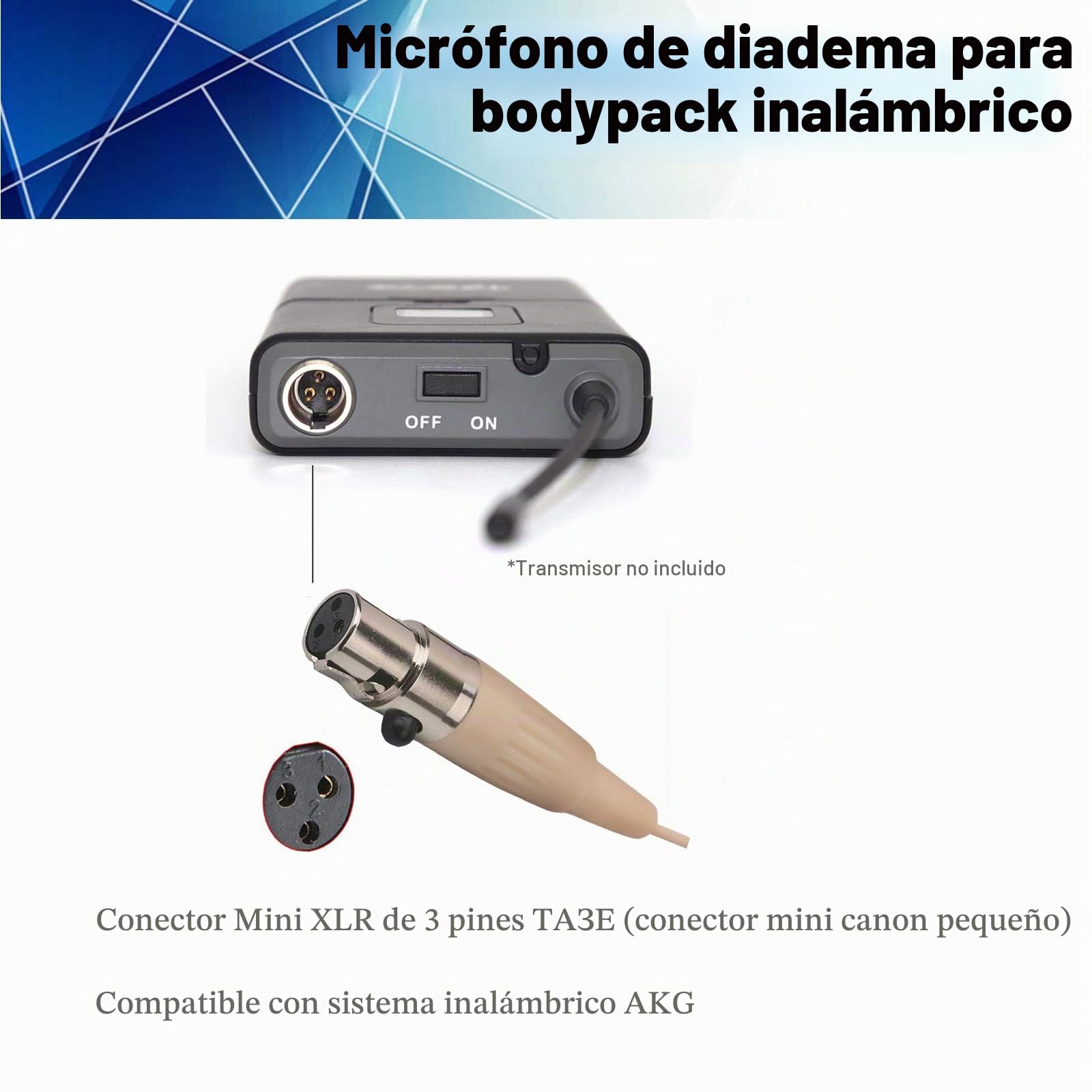 Micrófono de auriculares Micrófono condensador profesional de auriculares para colgar sobre la oreja, Compatible con sistema inalámbrico AKG transmisor Bodypack