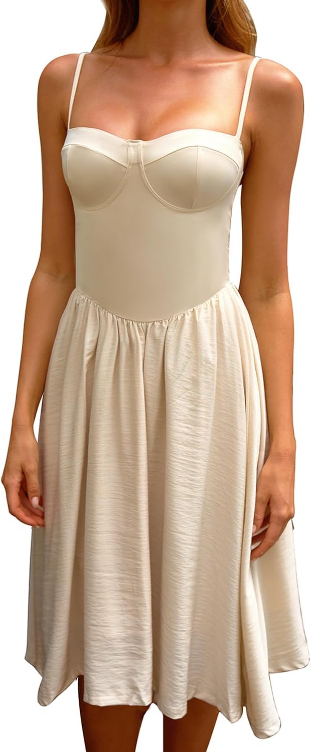 CHYRII Women Fashion Summer 2025 Sweetheart Neck Spaghetti Straps Corset A-Line Long Sundress Midi Dress - Image 3