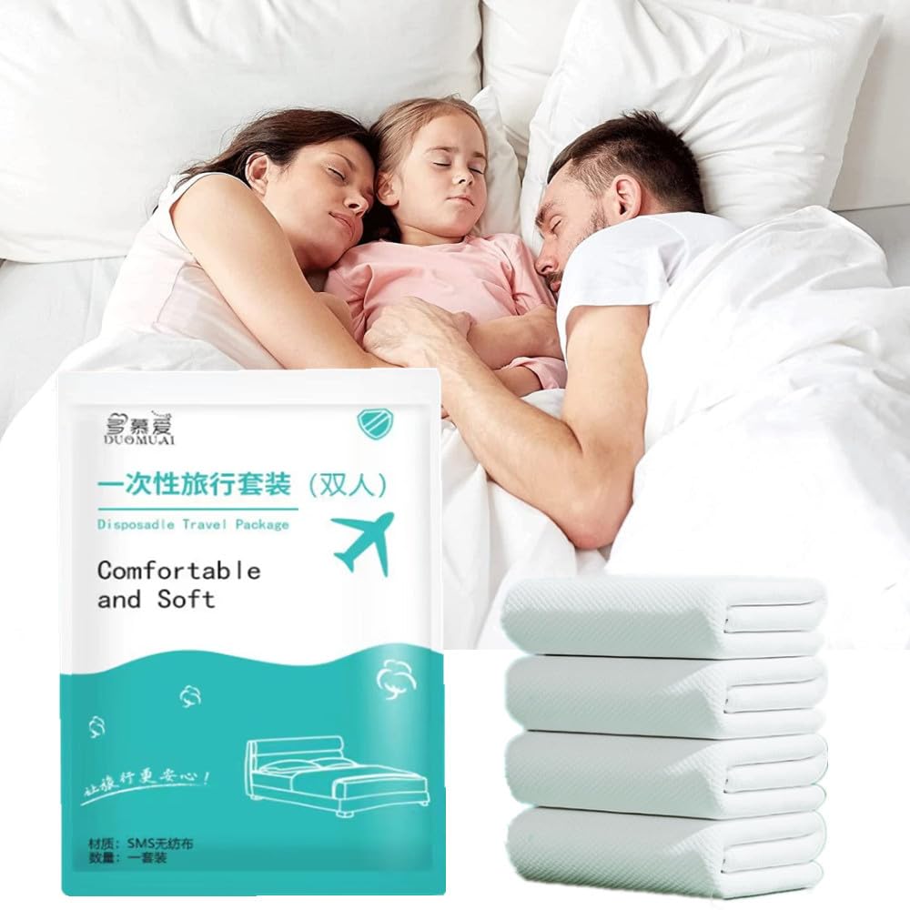 Disposable Bed Sheets King Size Disposable Travel Sheets for Hotel with Quilt Cover and 2 Pillowcase Disposable Bedding