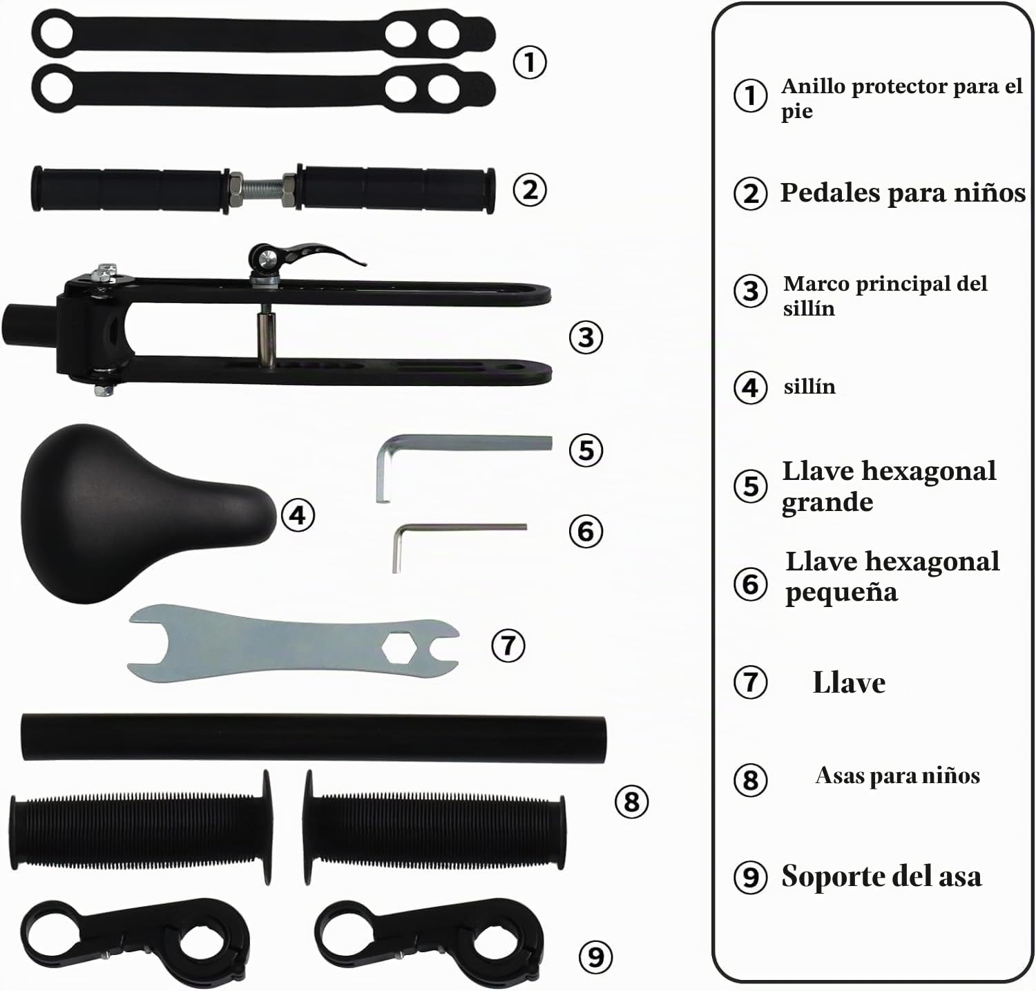 Asiento Bicicleta Niño Delantera, Asiento Infantil para Bicicleta con Manillar y Pedal, Silla Bicicleta Niño Compatible con Adultos MTB, Asiento de Bicicleta Desmontable para Niños de 2 a 5 Años