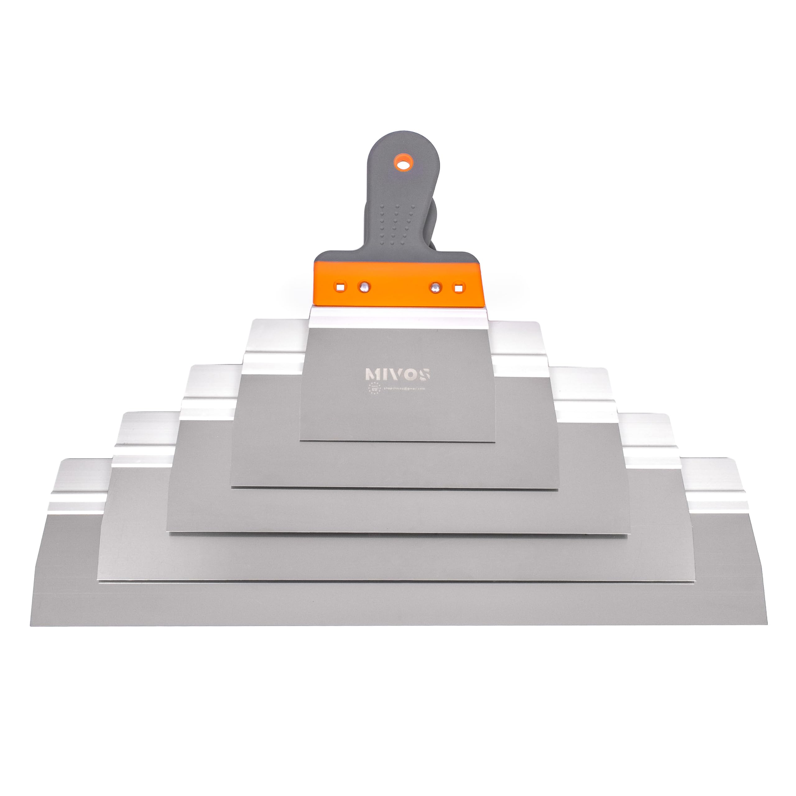 Mivos 5 x Profi Glättspachtel aus Edelstahl - Flächenspachteln mit Blattbreiten von 150 bis 550 mm - Breitspachteln-Set mit 90 mm Klingenlänge - Fassadenspachtel mit Aluhalter - Made in EU