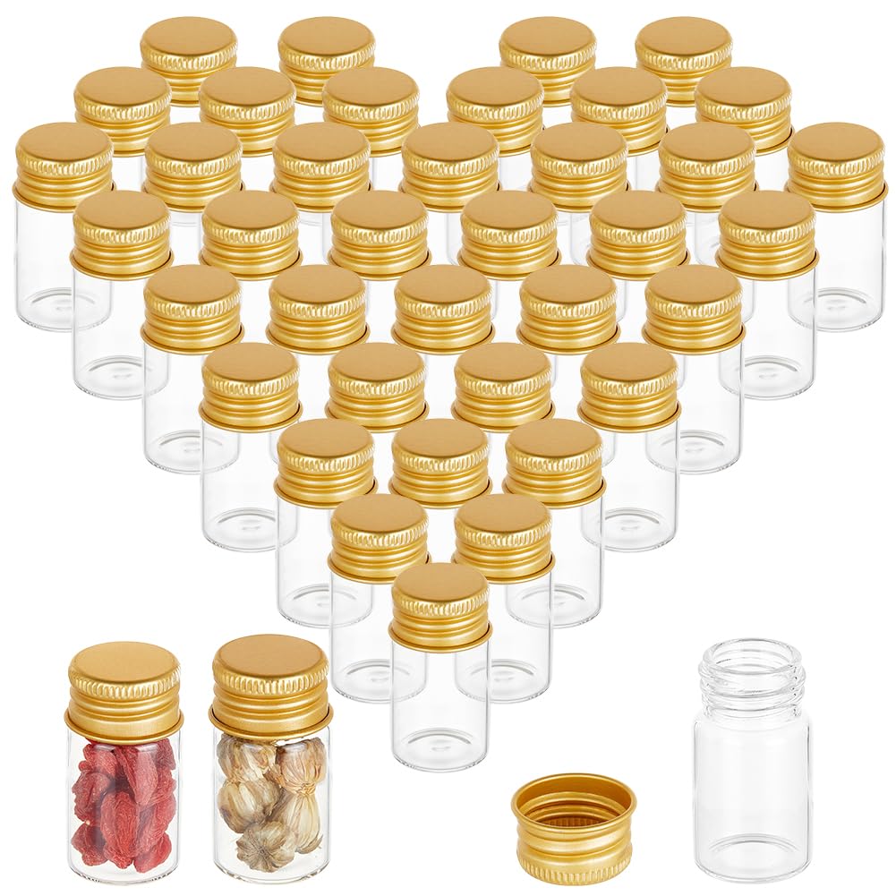BENECREAT 60PCS Clear Glass Vials, 8ml/0.3oz Tiny Jars with Aluminum Screw Lids