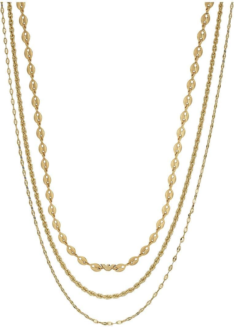 Emporio Armani Women's Gold-Tone Brass Multi-Strand Necklace, EGS3111710, Length: 380mm+70mm, Brass, No Gemstone