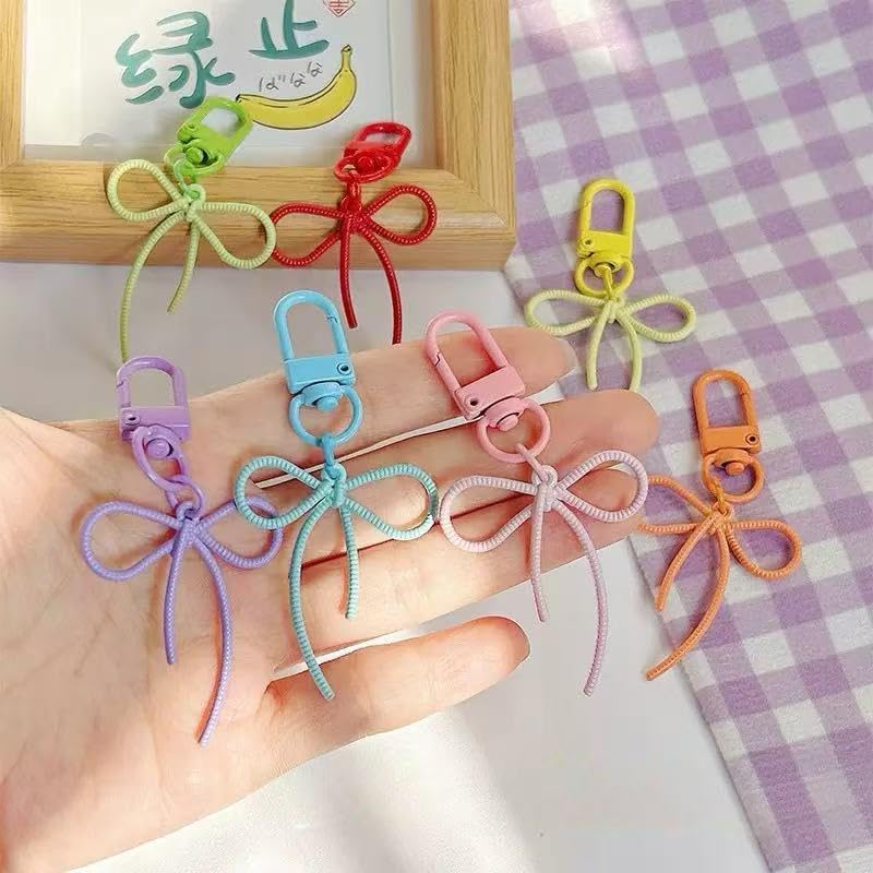 4 Pcs Candy Color Bowknot Shape Keychain Pendant Multicolor Butterfly Knot Key Chain able Bows Ornament for Phones Car Keys Bags Women's Keyrings & Keychains - Image 3