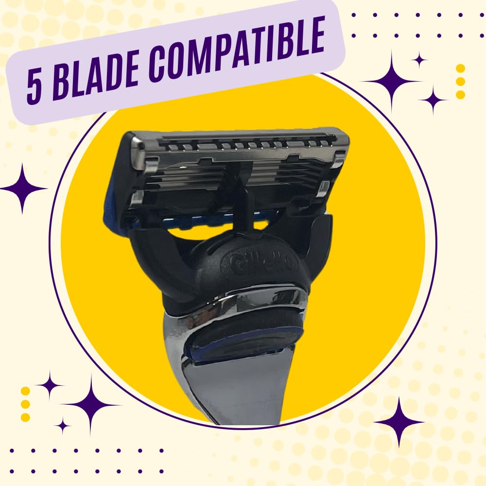 G.B.S Rasoir ergonomique à manche long et élégant avec étui de protection en cuir pour voyage, chromé