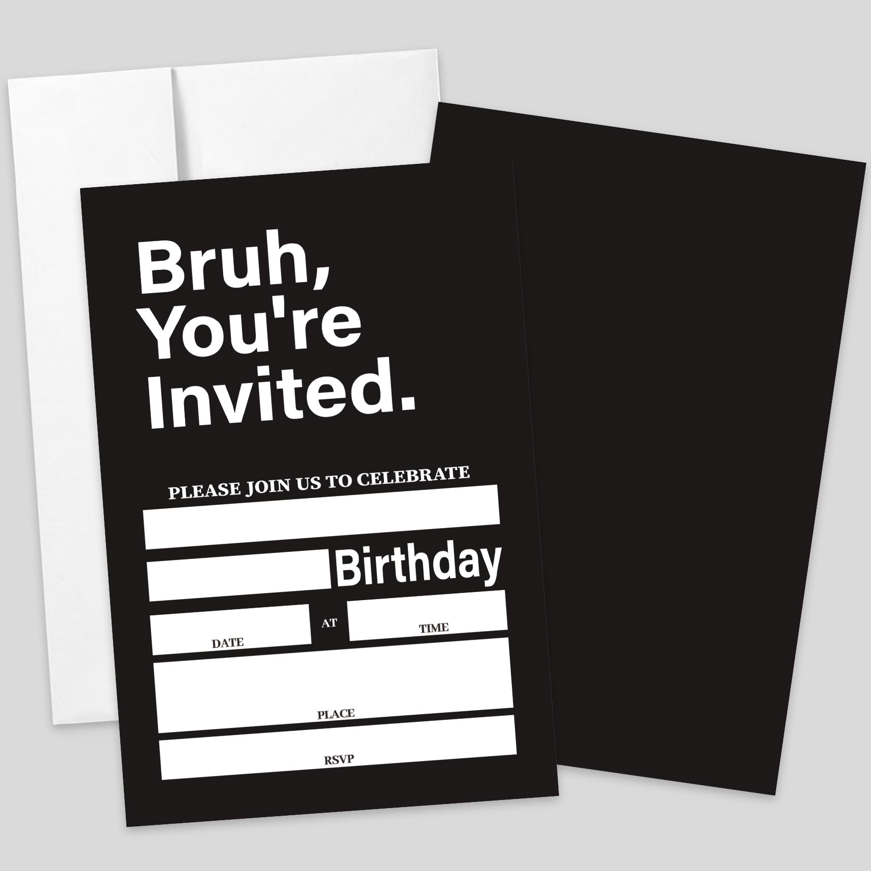 AEHIE 20 Sets Boys Birthday Party Invitations With Envelopes, Black and White Double-sided Printed Birthday Party Invitation Invite Cards for Teen