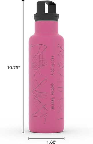 Miniatura 979 de Well Told Botella de agua aislada con mapa Chicago Illinois, grabado de acero inoxidable (21 onzas, gris muelle) botella aislada de mapa