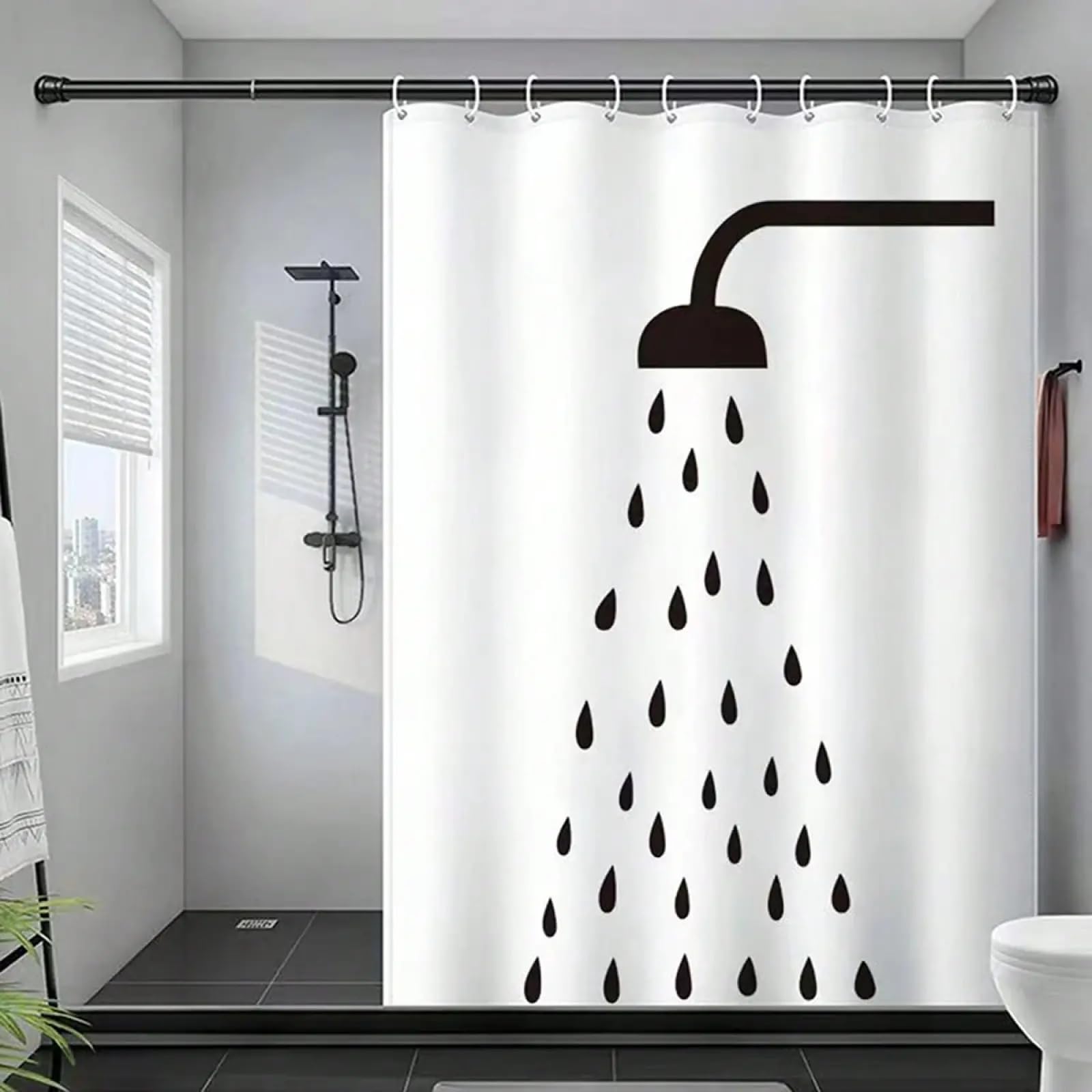 JGGXHM Extra Long Shower Curtains for Bathroom, Black Water Drop Pattern Shower Curtain Fabric Thickening Waterproof Bath Curtain 52x87in-133x220cm/WxH printed shower curtain