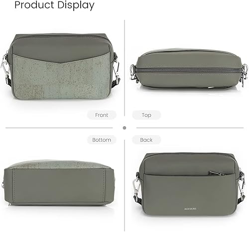 Miniatura 5 de Jackie&Jill Bolsos cruzados pequeños para mujer, bolsos de hombro de corcho y cuero con correa ancha, bolsa de cámara con cremallera superior