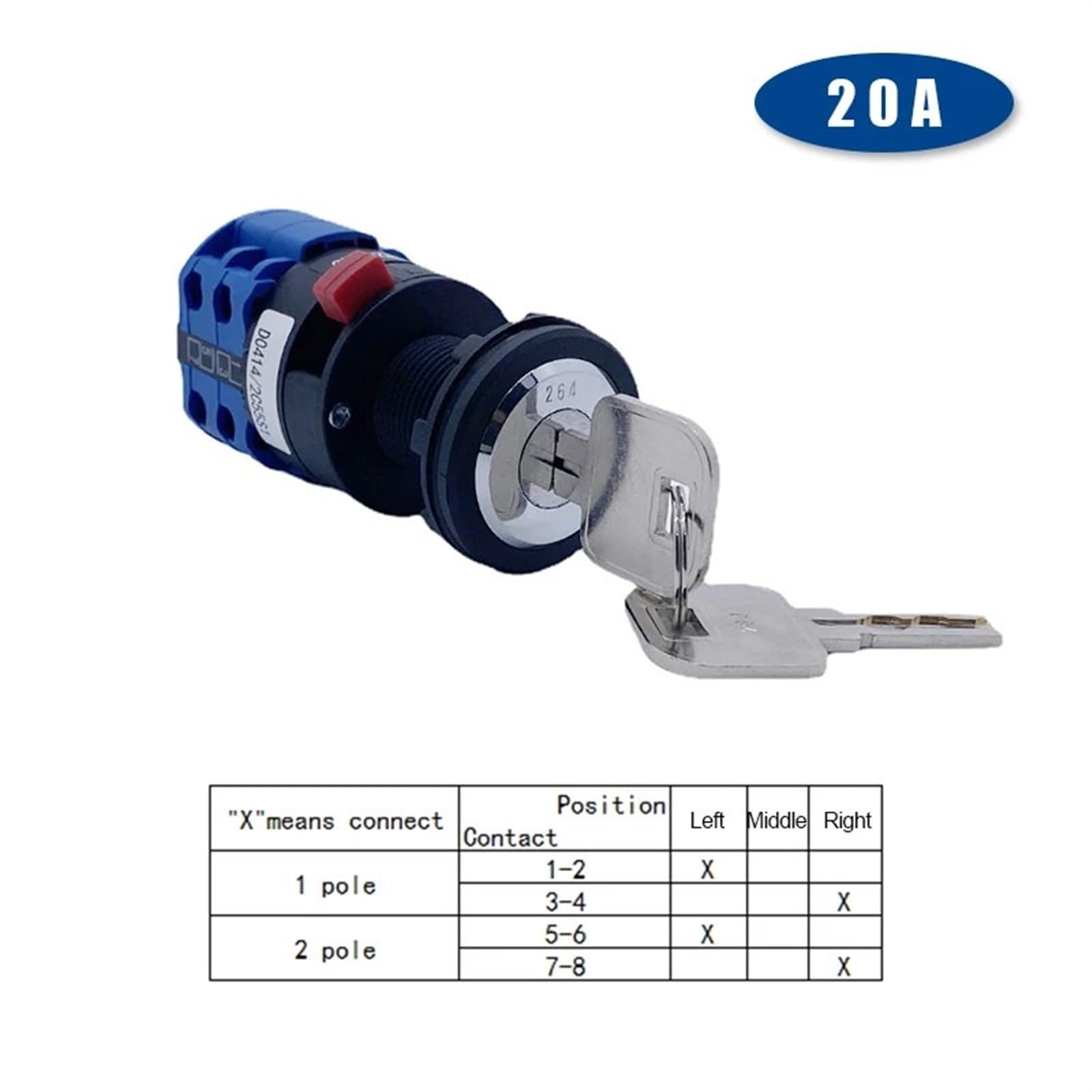 LW26-20/2 Single Hole Keyed 20A Change-Over Cam Switch Dual Power Supply Reverse Opening 22mm 1Pcs