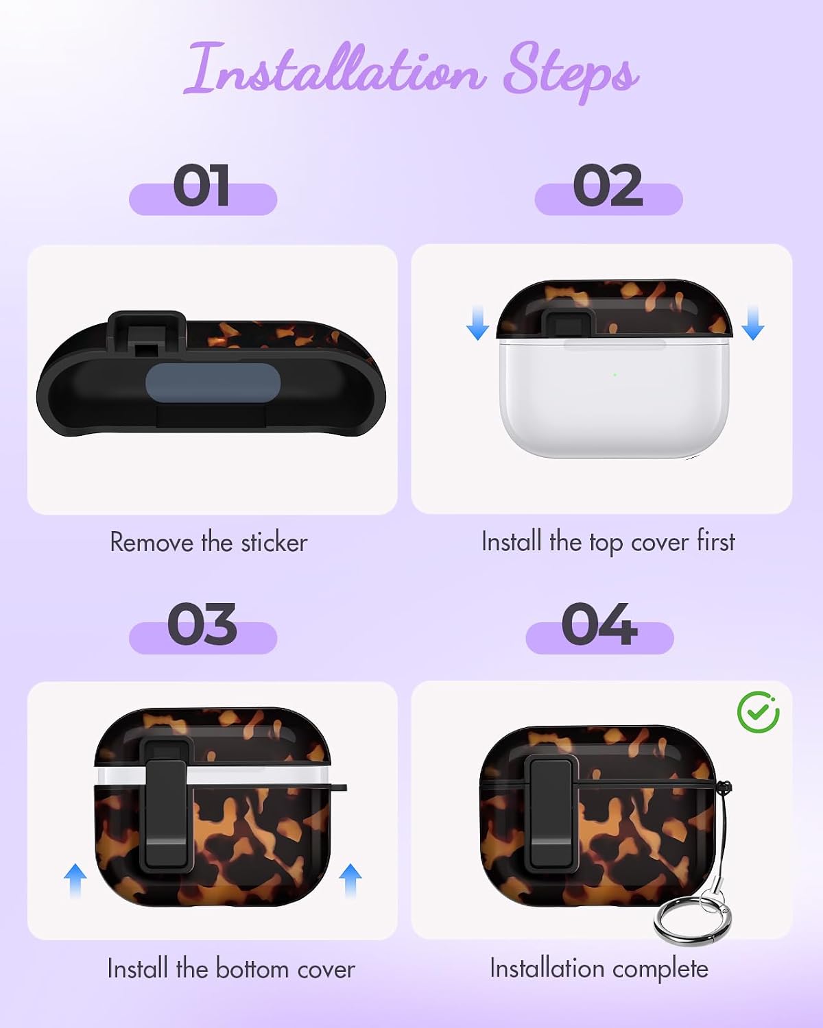 Joyleop for Airpods Pro 3 Case - with Safety Lock Cute Women Girl Girly Asethetic Pretty Design Hard Shock Protective Cover with Keychain for Airpods Pro 3rd Gerneration 2025,Tortoiseshell