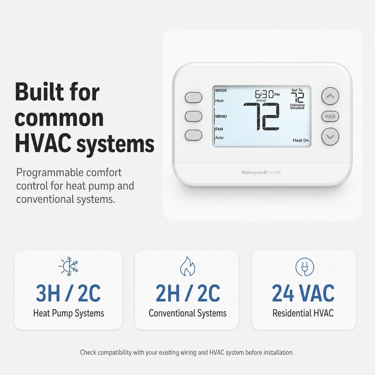 Honeywell Home TH2320U4006/U FocusPRO P200 Programmable Thermostat, 3H/2C Heat Pump, 2H/2C Conventional, Flexible Scheduling, Large Display, White with 5 Year Extended Warranty