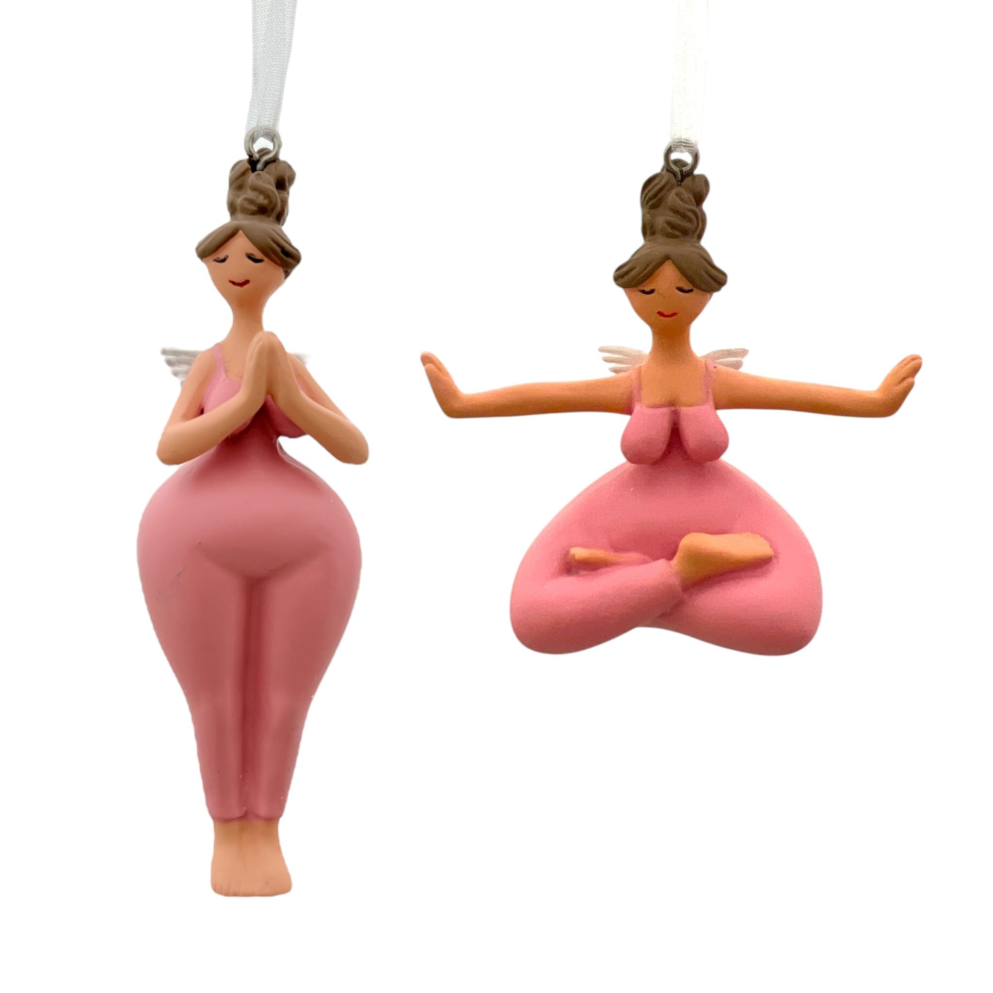 Gall&Zick Yoga Engel Hänger Set (2 STK) – handbemalter Dekohänger in Yogapose, Anhänger für Weihnachtsbaum oder Fenster, Geschenkidee für Yoga-Liebhaber (Rosa)