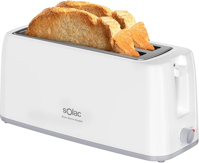 Solac - Tostadora Buon Giorno Double 1200 W | Dos Ranuras Largas | Selector de 6 Niveles | Sistema Autocentrado | Elevación Extra | Bandeja Recoge Migas Extraíble | Almacenamiento de Cable
