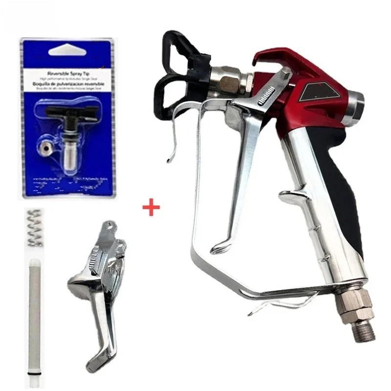 Pistolet Peinture Electrique Pulvérisateur de Pein Buse pulvérisation Peinture Haute Pression Rouge et Couvercle Protection pour pulvérisateur, pulvérisation Peinture sans air(Set B)