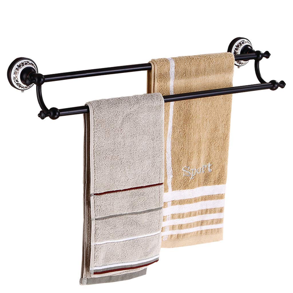 Porte-serviettes à double barre noire en cuivre mural long 60cm