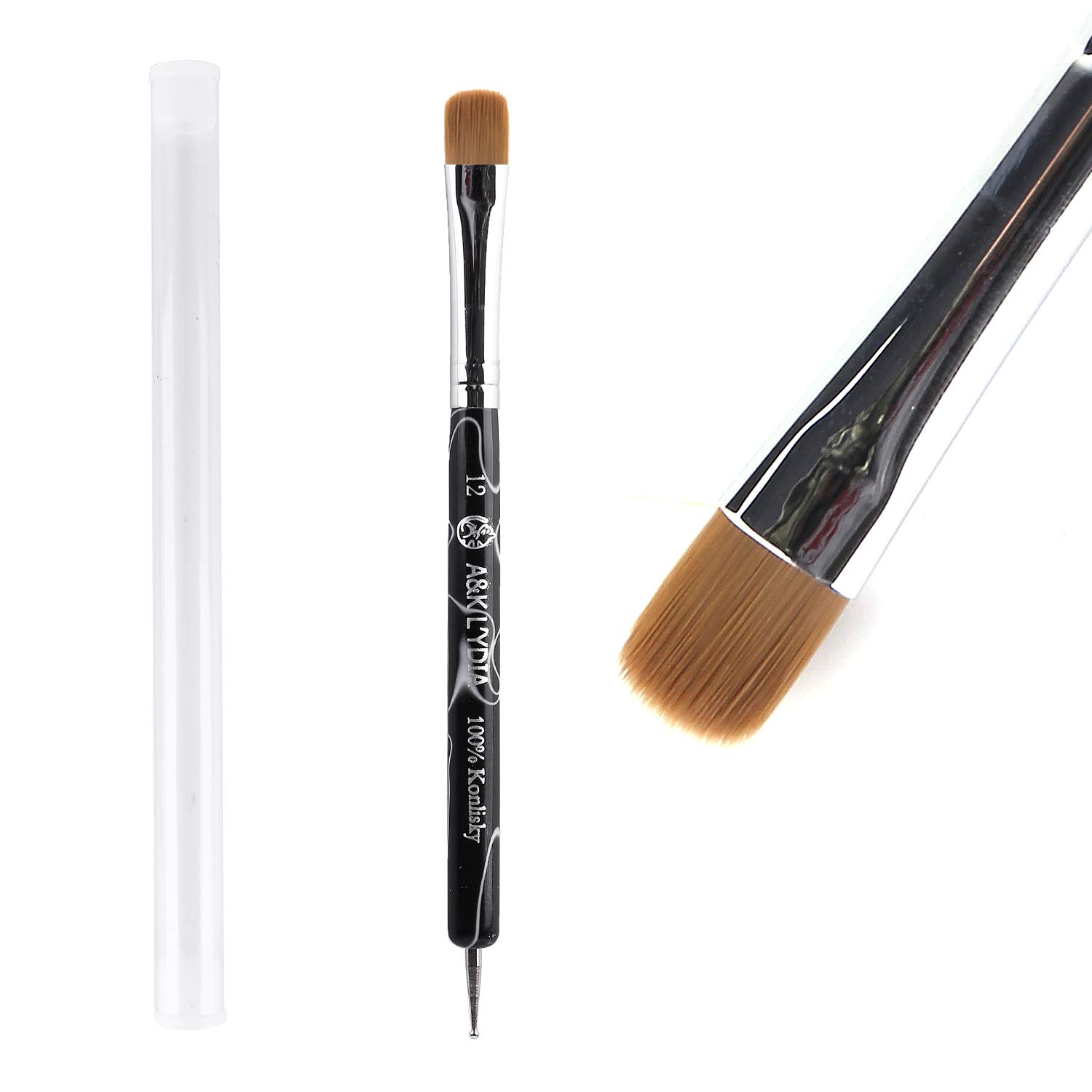 A&K L'YDIA2 Way Acrylic Professional Konlisky sable hair French Manicure Clean-up Brush Nail Art Brush Bend Nail Dotting Pen Builder Extension UV Gel Acrylic #12