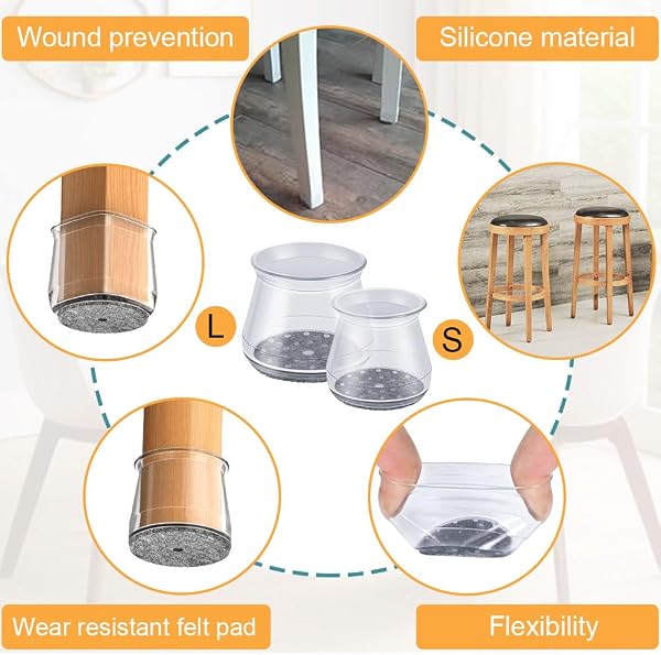 OASMU 32 Pcs Chair Leg Floor Protectors - Silicone Felt Pads, Scratch-Proof & Noise-Free, Easy Smooth Moving, Large Size (Fits Round Chair Legs: 1-5/16" to 2" Diameter) in use