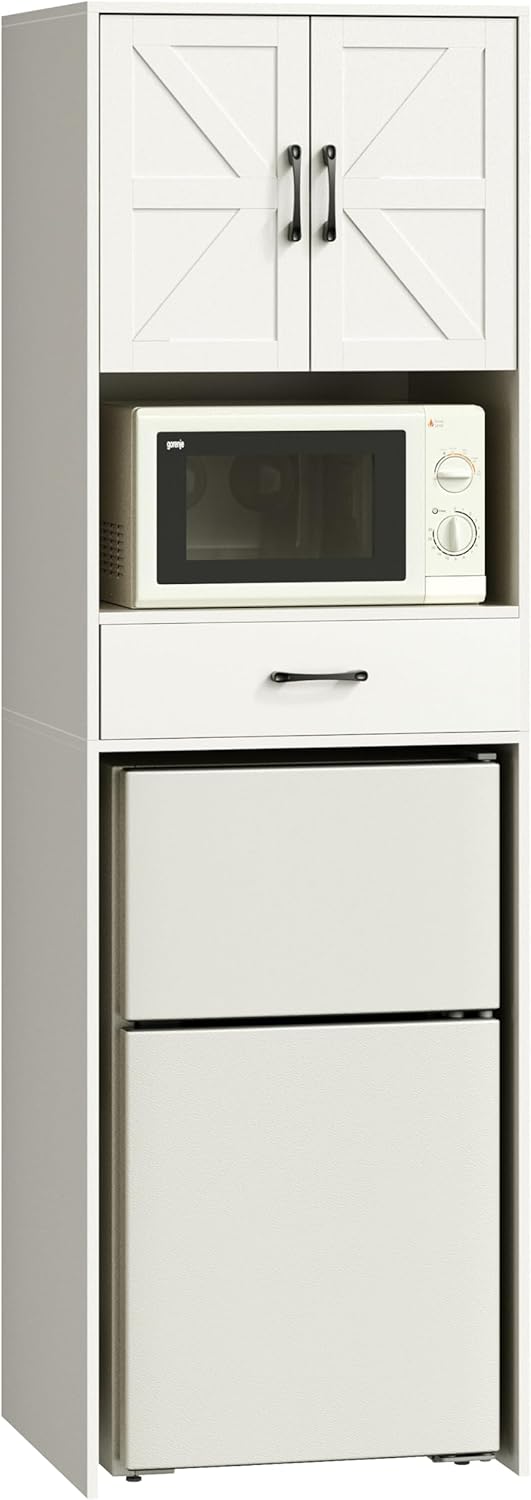 Mini Fridge Stand with Storage and Power Outlet, Coffee Bar Cabinet with Microwave Shelf, – Fits Most Mini Fridges and Wine Coolers, for Dorm, Kitchen, or Office White KH03MRW