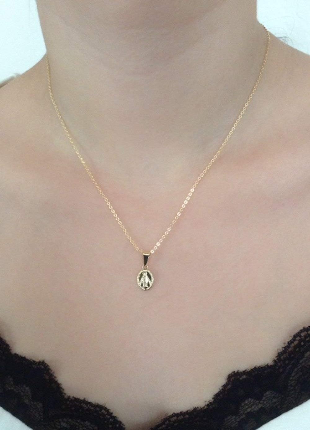 SIFRIMANIA Dainty 18K Gold Plated Petite Catholic Miraculous Medal Choker Necklace for Women