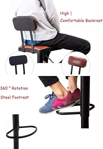 Miniatura 6 de SAFWEL High Top Chairs Vintage Iron Bar Backrest Chair High Stool Suitable Family Kitchen Dining Chair Seat is 360  Rotatable Height Adjustable