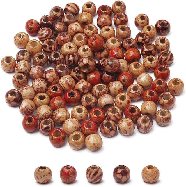 100 PCS Printed Wooden Beads, Loose Spacer Wood Beads Round Wood Beads Loose Wooden Beads for Crafts DIY Handmade Decorations Craft Making (16mm)