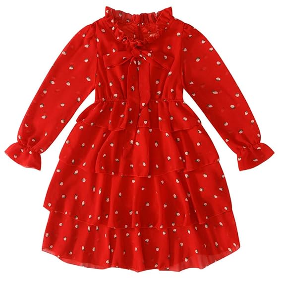 Hopscotch LSM Girls Fibre Half Sleeves Polka Dots Causal Dresses in Red Color