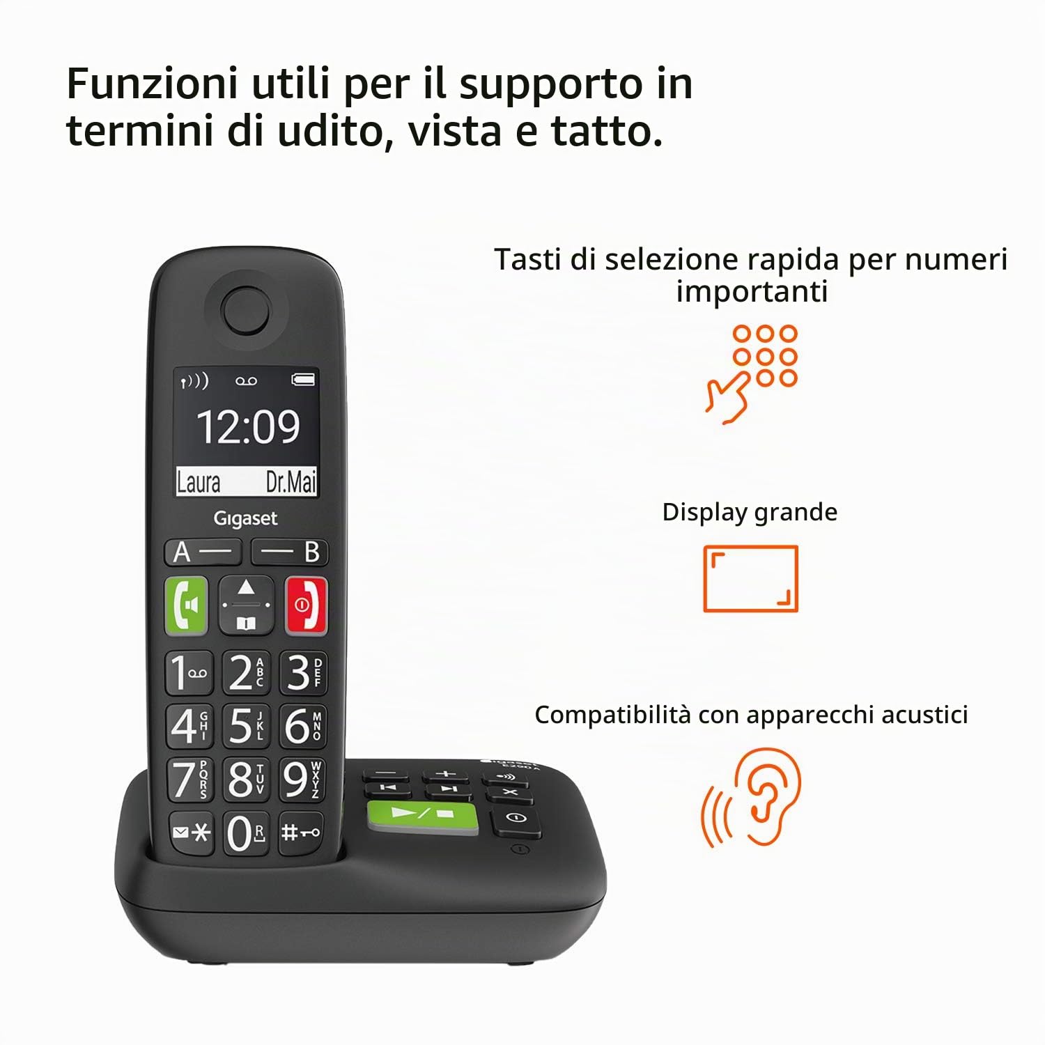 Gigaset E290A Duo, Telefono analogico/DECT Nero Identificatore di Chiamata, Telefono analogico/DECT, Cornetta Wireless (Versione Tedesca) [Versione tedesca]