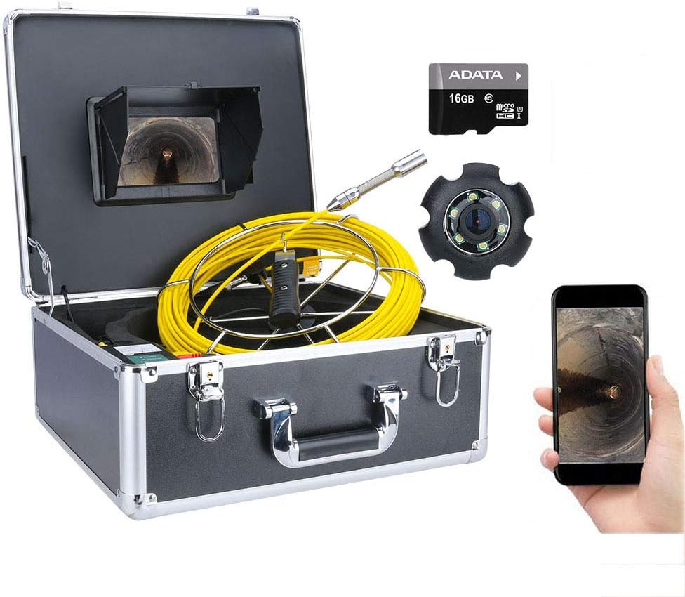 Industrial Endoscope 7inch DVR 30M 1080PDual Lens Drain Sewer Pipeline Industrial Endoscope Pipe Inspection Video Camera with 16G SD Card Pipeline Inspection