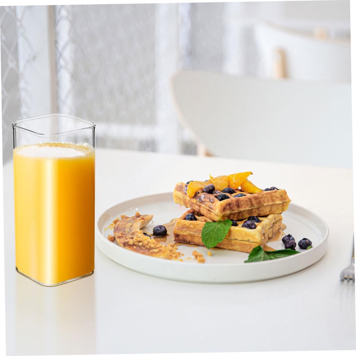 Ipetboom 3pcs Square Glass Cups Modern Heat-resistant Borosilicate Milk Juice Cup Simple Breakfast Beverage Tumbler