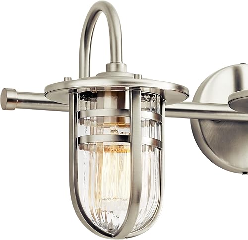 Miniatura 2 de Kichler Caparros - Lámpara de tocador de 24 pulgadas con 3 luces con cristal acanalado transparente en níquel cepillado