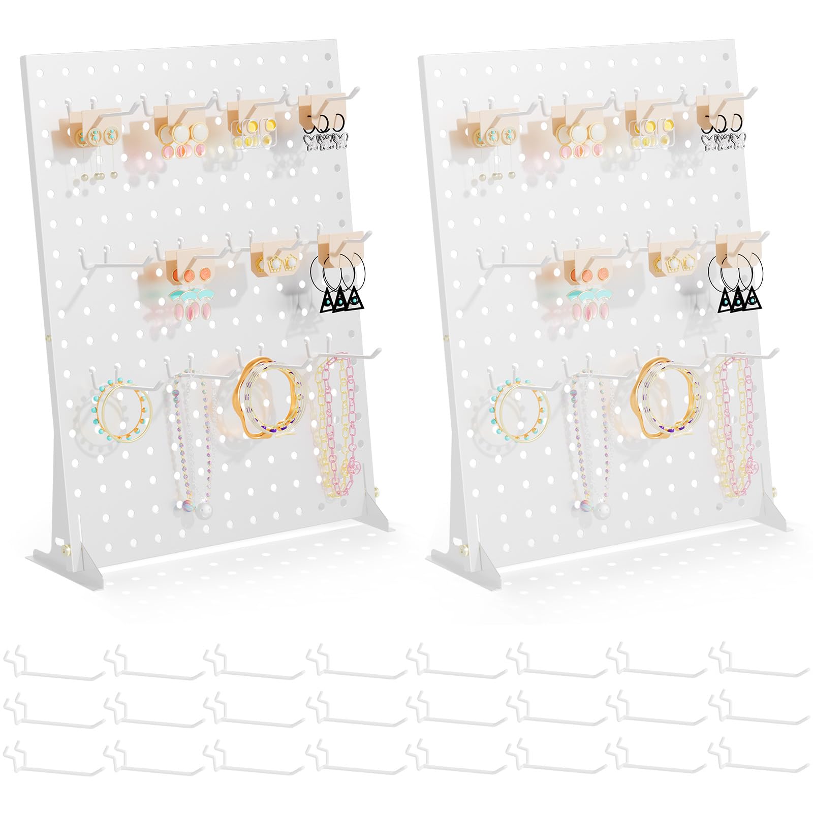 Urban Deco Peg Board Display - Retail Display Rack with Peg Hooks, Stands for Craft Shows & Fairs - Jewelry Retail Display Stand for Accessories - Earring & Pin Stands - 2 SET White(16x12inch)