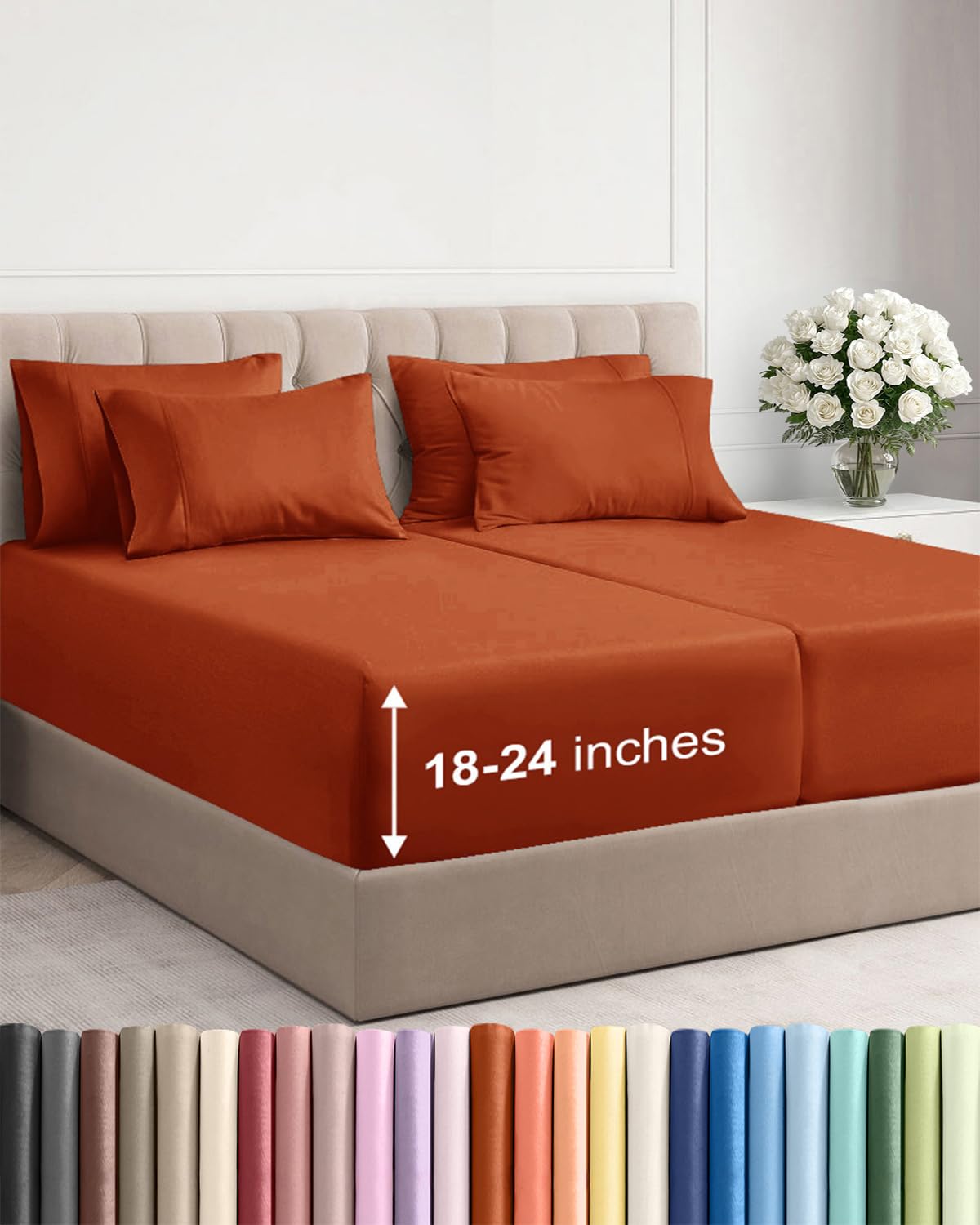 CGK Extra Deep Split King Sheet Set - 7pc Cooling Sheets - Terracotta