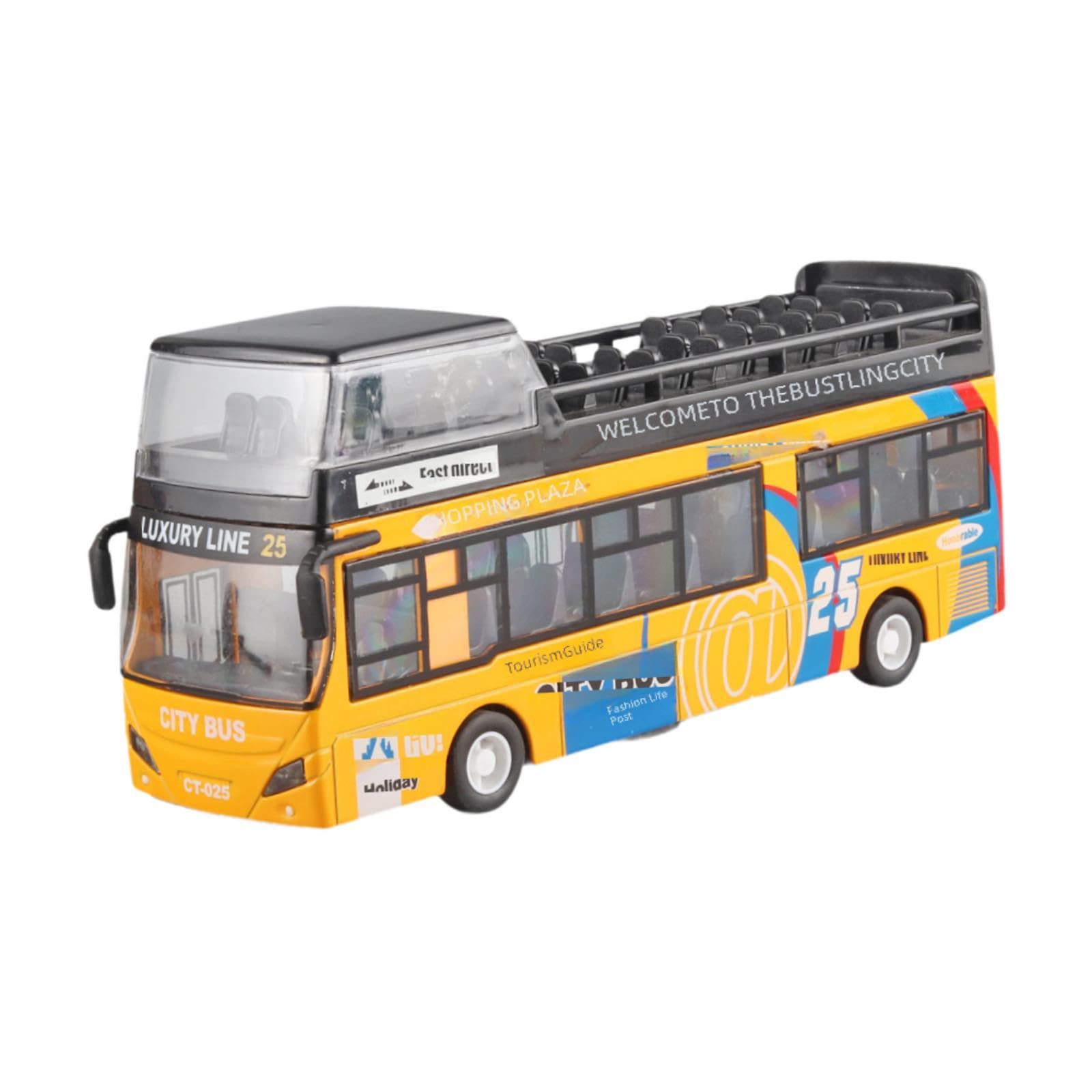 Qianly Autobus Giocattolo a Due Piani con Meccanismo a Frizione, Luci, Suoni, Porte Apribili E Pneumatici in Gomma - Adatto alla Collezione dei Bambini, Giallo