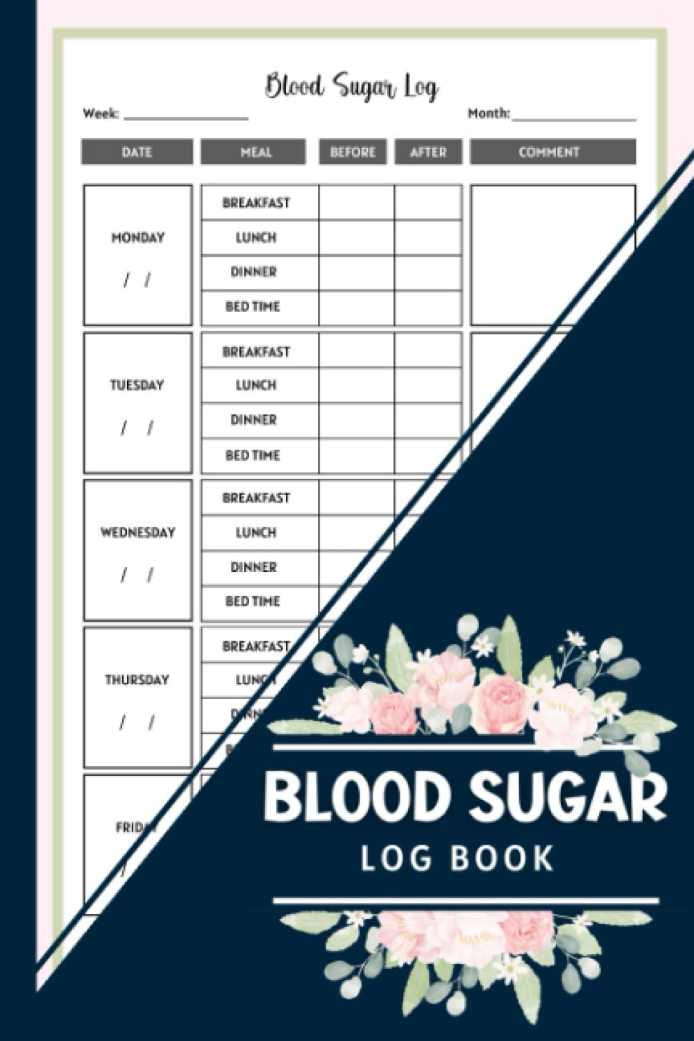 Blood Sugar Log Book For Diabetics Blood Sugar Monitoring Log book For