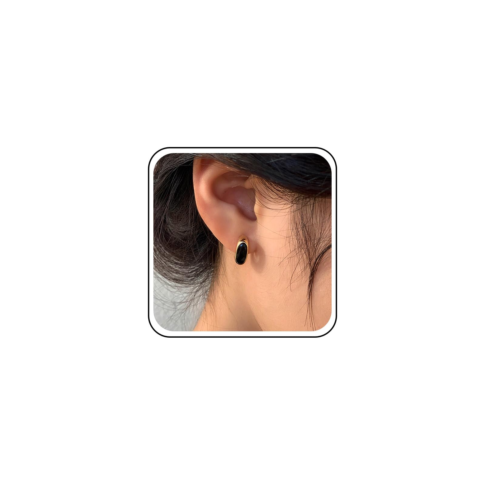 Yheakne Vintage Oval Onyx Hoop Earrings Black Onyx Earrings Black C Shape Earring Geometric Oval Gold Chunky Open Hoop Earring Jewelry for Women