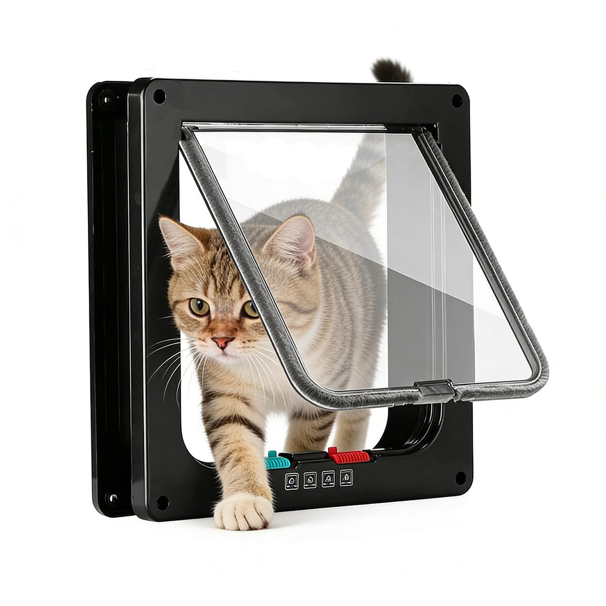 Lockable Cat Flap, Medium Cats Flap Door for Interior Exterior Door/Window/Wall, Magnetic Manual 4 Way Lock Pet Door Small Dog Convenient Exclusive Entry (Black,XL1-27.7x25x5.3cm)