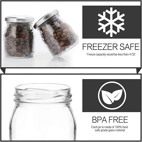 Miniatura 4 de KAMOTA Tarros de vidrio, paquete de 40 tarros de yogur transparente de 4 onzas con tapas plateadas, tarros de pudín de vidrio, tarros de yogur