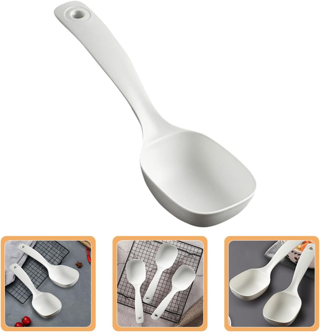 3pcs Long Handle Soup Ladles for Serving, Sturdy Kitchen Buffet Spoons, Reusable Porridge and Rice Serving Spoons with Flat Bowl for Home and Restaurant Use