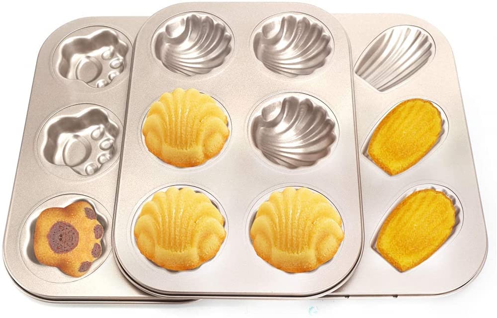 Cazuelas Para Pasteles, Paquete De 3 Moldes Antiadherentes, Bandeja Para Hornear De 6 Cavidades Molde Para Hornear Galletas Molde Para Bocadillos Dorado
