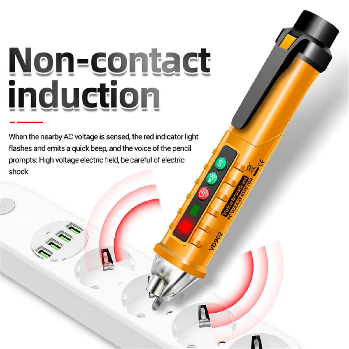 Non Contact Voltage Tester Pen with Voice Prompt and Flashlight, High Sensitivity Electrician Tool for 12-1000v Ac Voltage Range, 3 Gears Adjustable Circuit Tester
