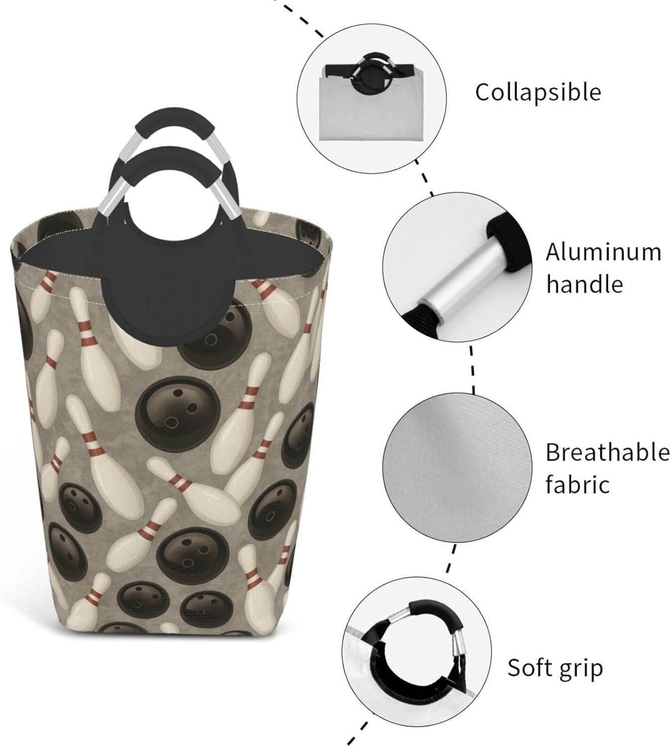 50l Laundry Basket Bowling Pattern Waterproof Laundry Hamper Foldable Clothes Laundry Bag With Handles