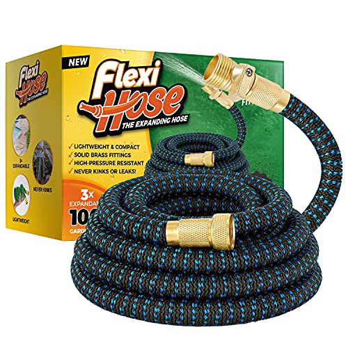 Flexi Hose Lightweight Expandable Garden Hose, No-Kink Flexibility, 3 4 Inch Solid Brass Fittings and Double Latex Core