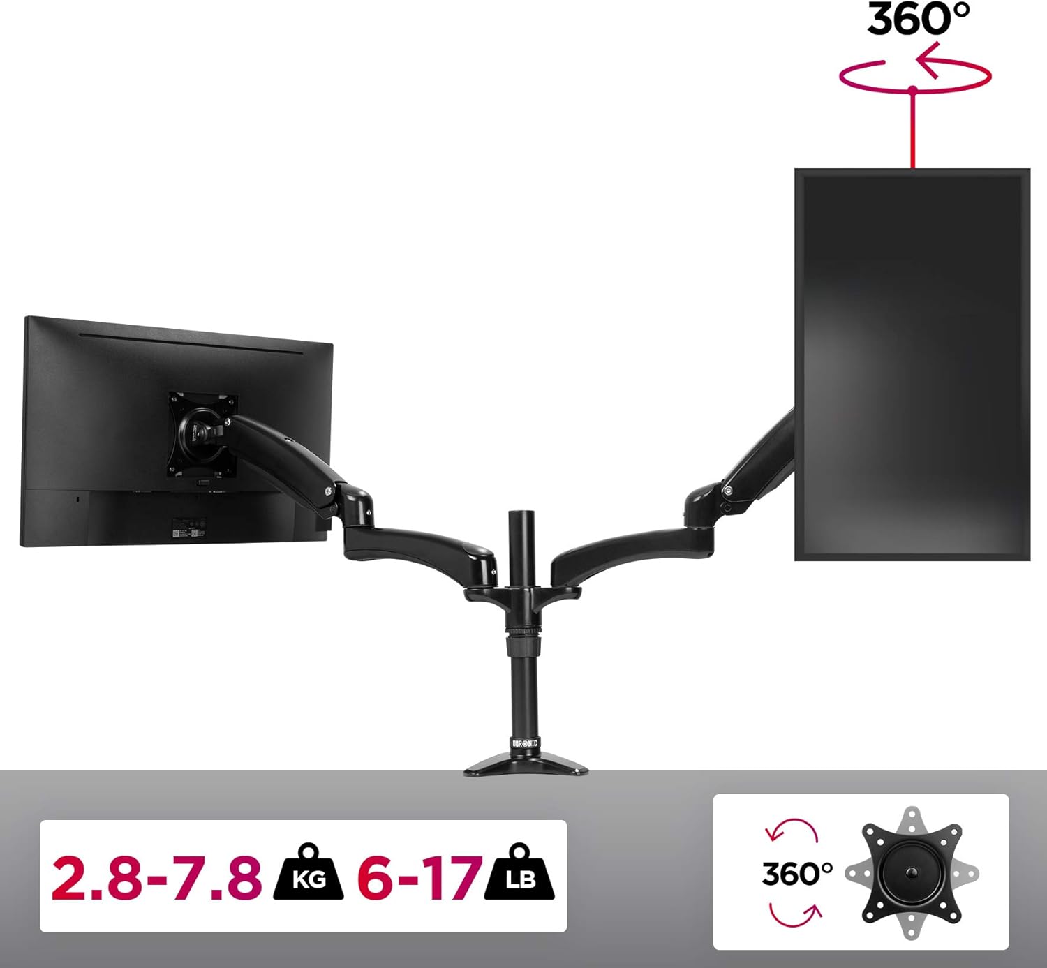 Rеvіеw Duronic Monitor Arm Stand DM552 | Dual PC Desk Mount | Black | Aluminium | Height Adjustable | for Two 15-27 inch LED LCD Screen | VESA | 17lbs per Screen | Tilt -90°/+85° Swivel 180° Rotate 360°