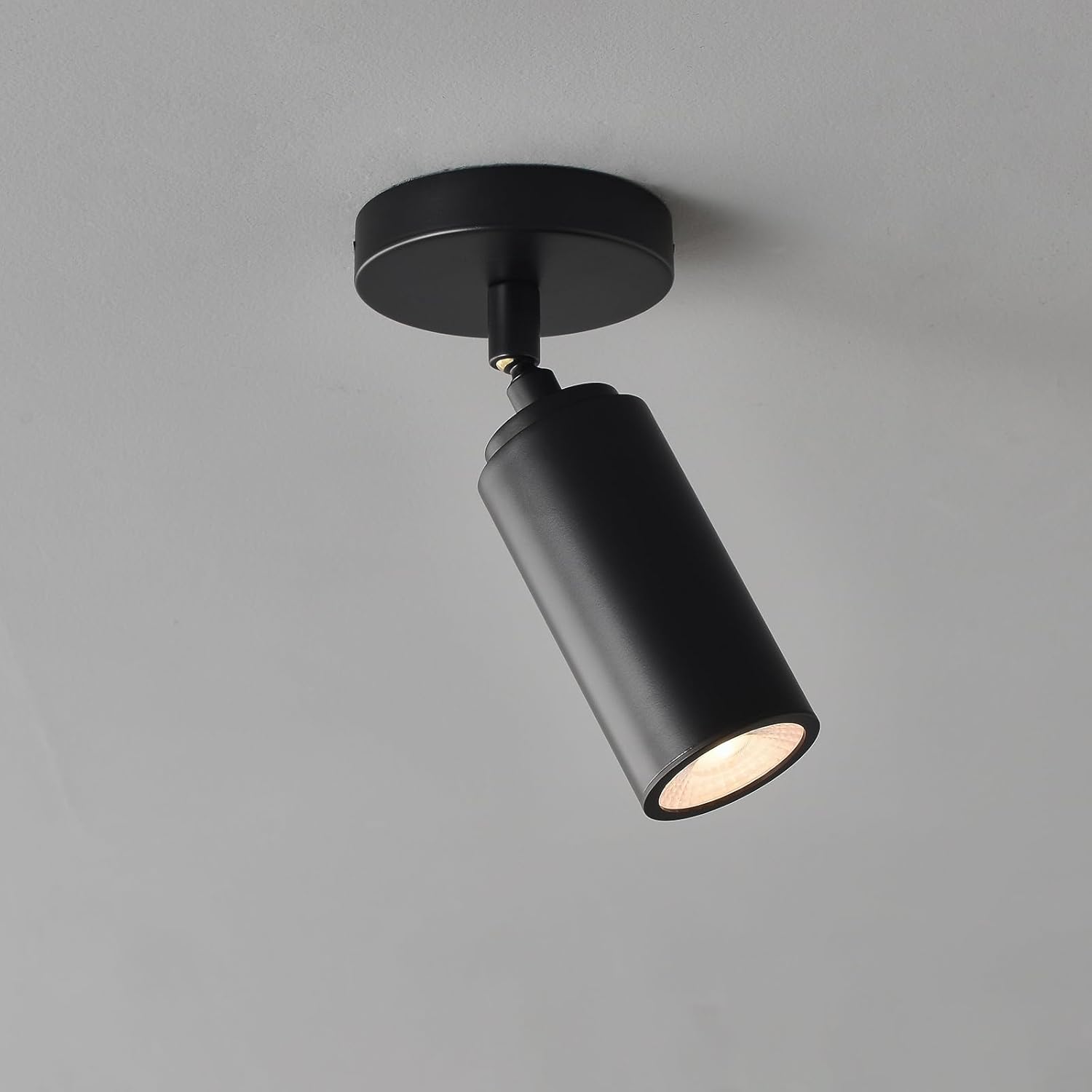 Adjustable LED Ceiling Spotlight, Hardwired Modern Black Cylindrical Fixture, Directional Indoor Lighting for Living Room/Hallway/Gallery (Black)