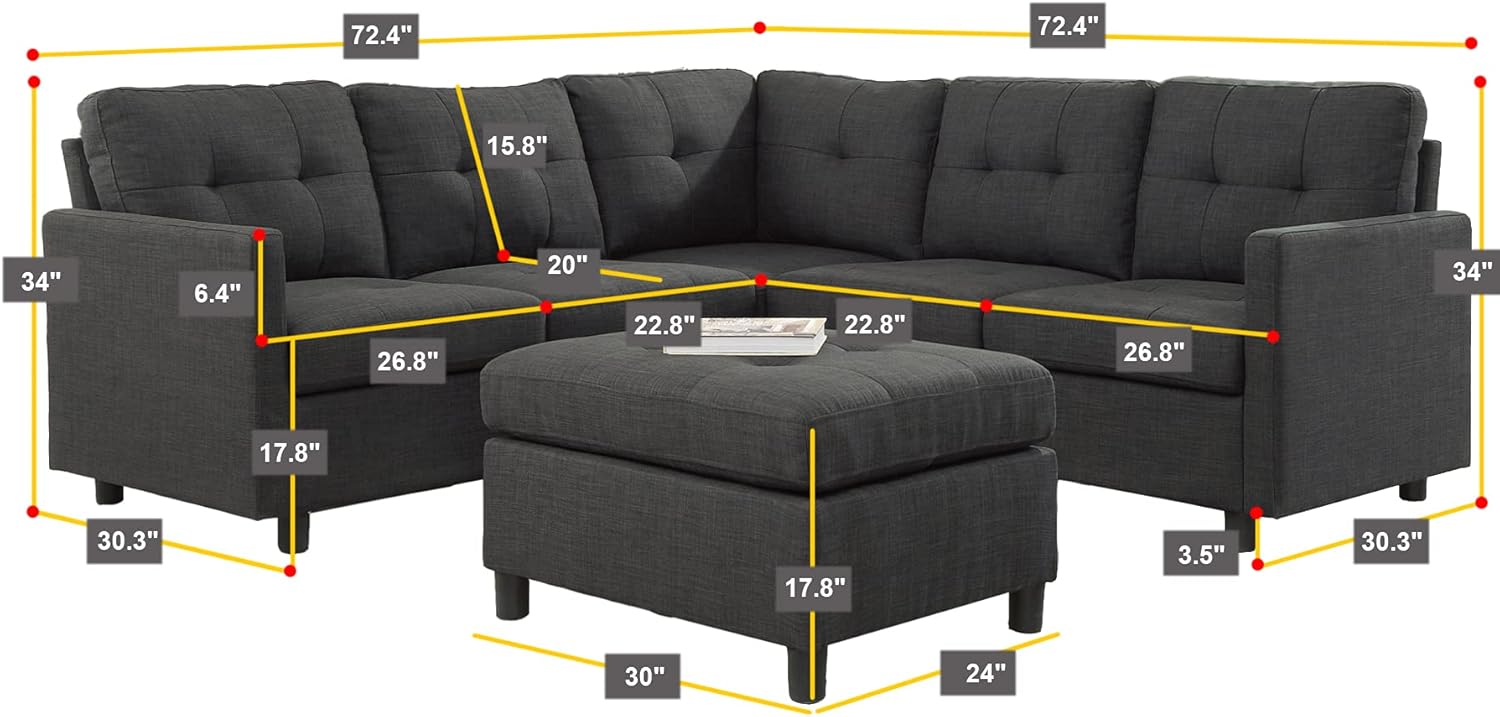 Sectional Couches Ottoman Set 5 Seater Modular Corner Sectional Living Room Furniture Sets Reversible L Shape Couch Set Closet Couch for Small Room, Deep Gray : Home & Kitchen