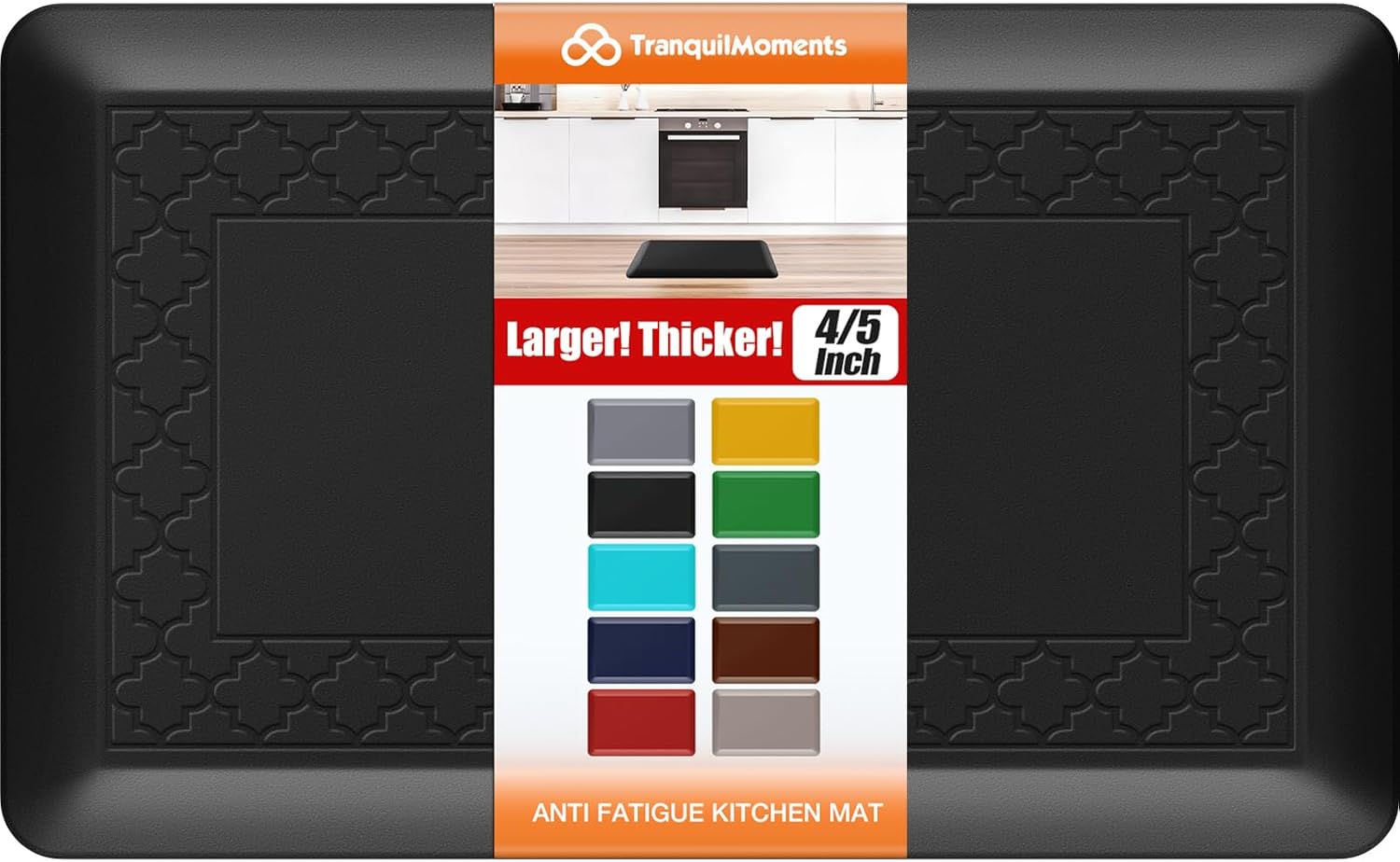 4/5 Inch Thicker Kitchen Mats for Floor Non-Slip Anti Fatigue Comfort Mat Waterproof Kitchen Rug for Sink, Office,Home Stain Resistant Standing Desk Rugs-17.3"x 28", Black